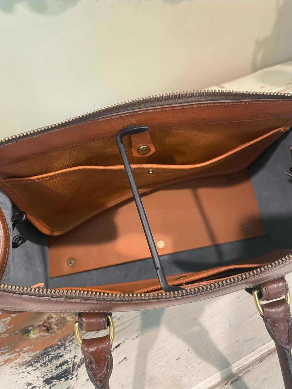 Dooney & Bourke vintage AWL Black and Brown Pebbled Leather Satchel / crossbody